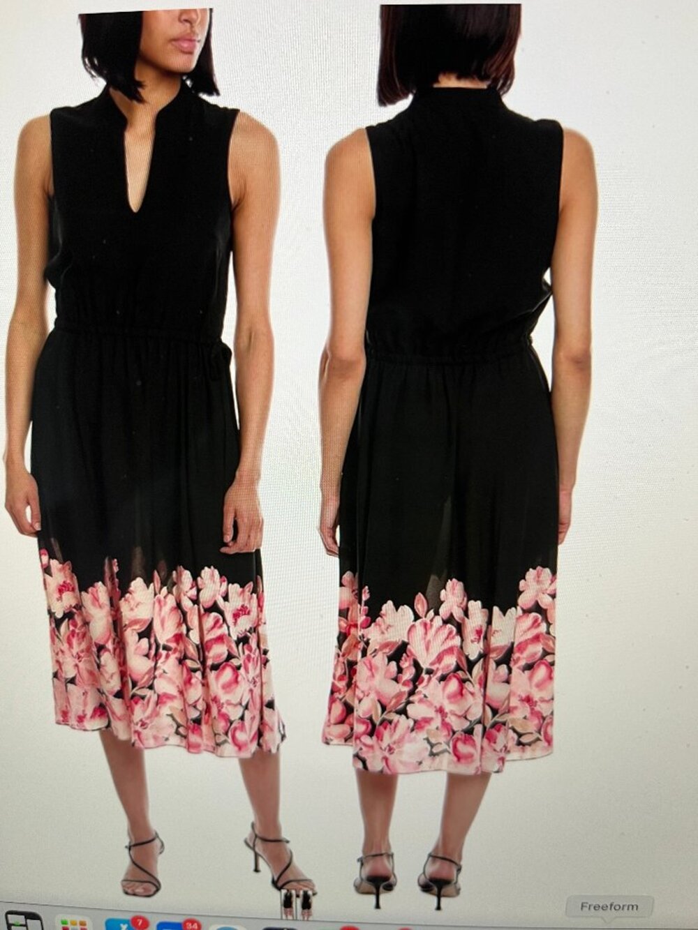 Anne Klein Jenna Black Floral/Camellia Drawstring-Waist Dress Size Medium NWT
